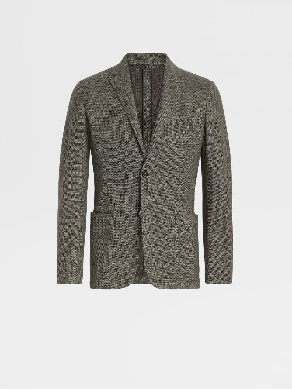 Olive Green Wool Cashmere and Silk Jersey Shirt Jacket, Regular Fit